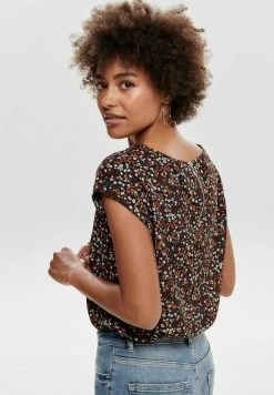 ONLY PRINT KURZARM BASIC RUNDHALS TEIL - Bluse - Braun -Mode Verkauf 7dfba4551f7b45298553df759382729a