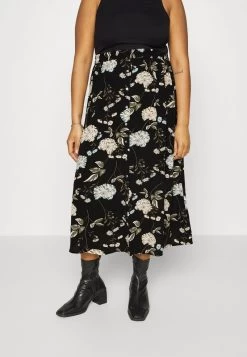 ONLY CARMAKOMA CARLUXMIE LONG SKIRT - A-Linien-Rock - Black/yellow