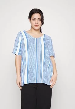 ONLY CARMAKOMA CARMARRAKESH TOP V NECK - T-Shirt Print - Ultramarine/w. Cloud Dancer