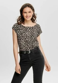 ONLY PRINT KURZARM BASIC RUNDHALS TEIL - Bluse - Beige